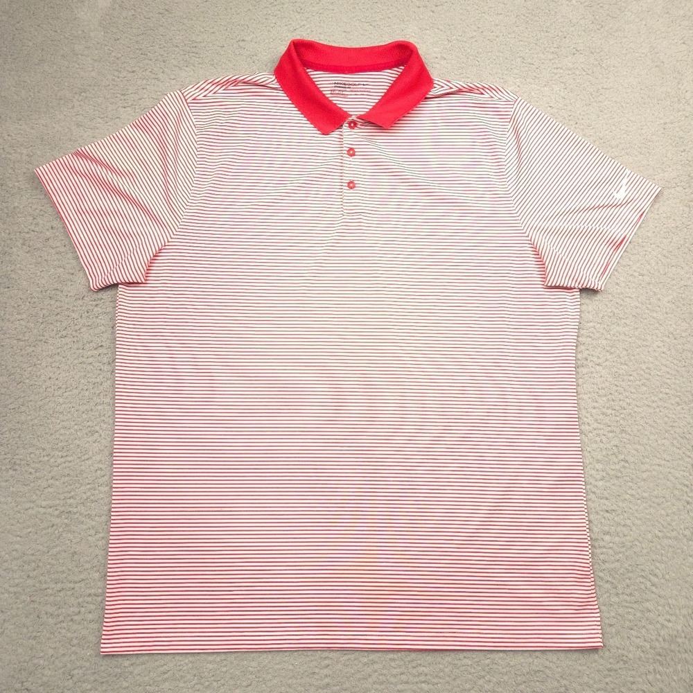 Nike Golf Victory Mini Stripe Polo Shirt Mens 2XL Red White Dri Fit Standard Fit